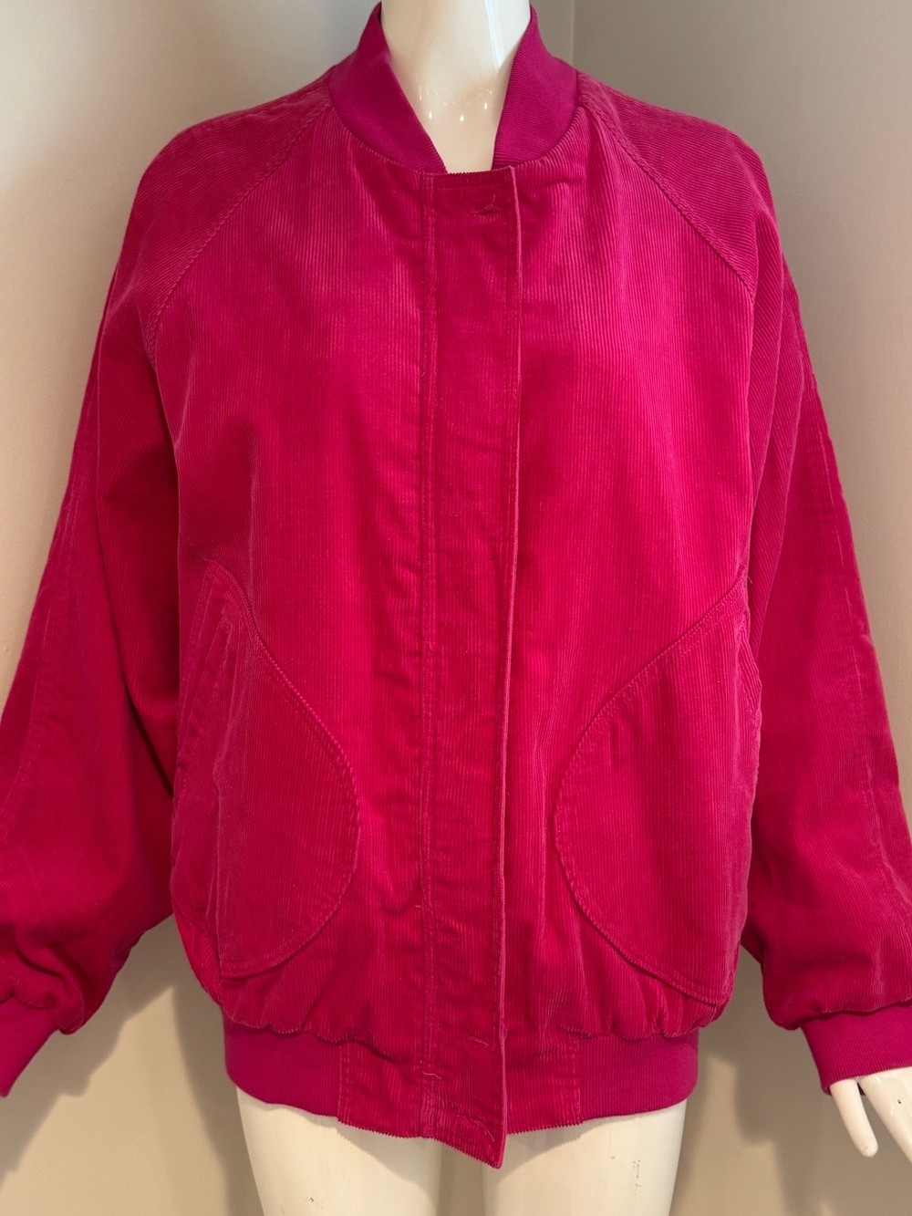 Vintage Separate Scene Fuchsia Pink Corduroy Bomber Jacket L Oversized 90s